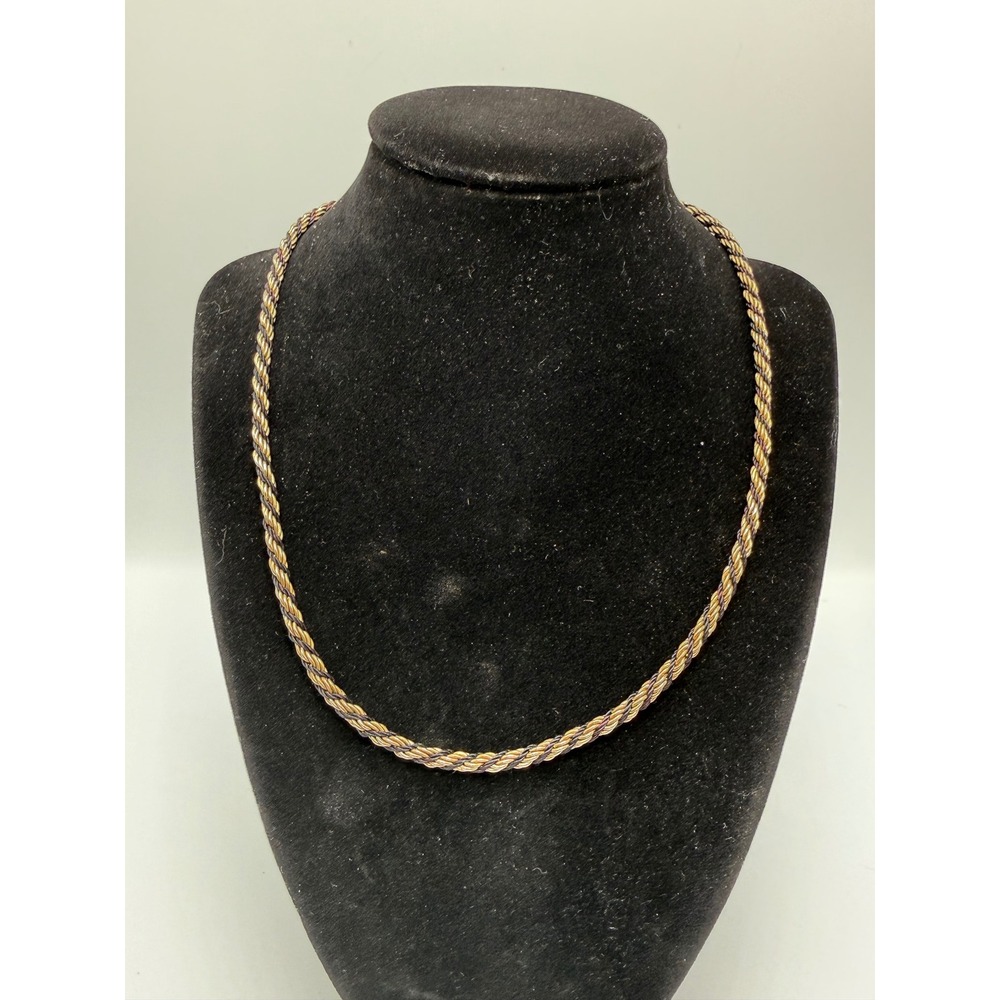 Two‎ Tone Twisted Rope Chain Necklace Gold Silver Tone Woven Cord 19 Inch